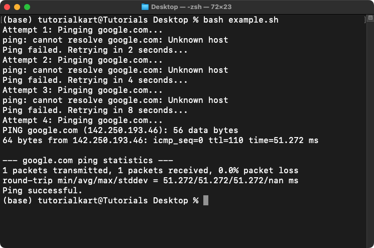 Retry Logic for Failed Commands in Bash Scripting - Second Example using While loop